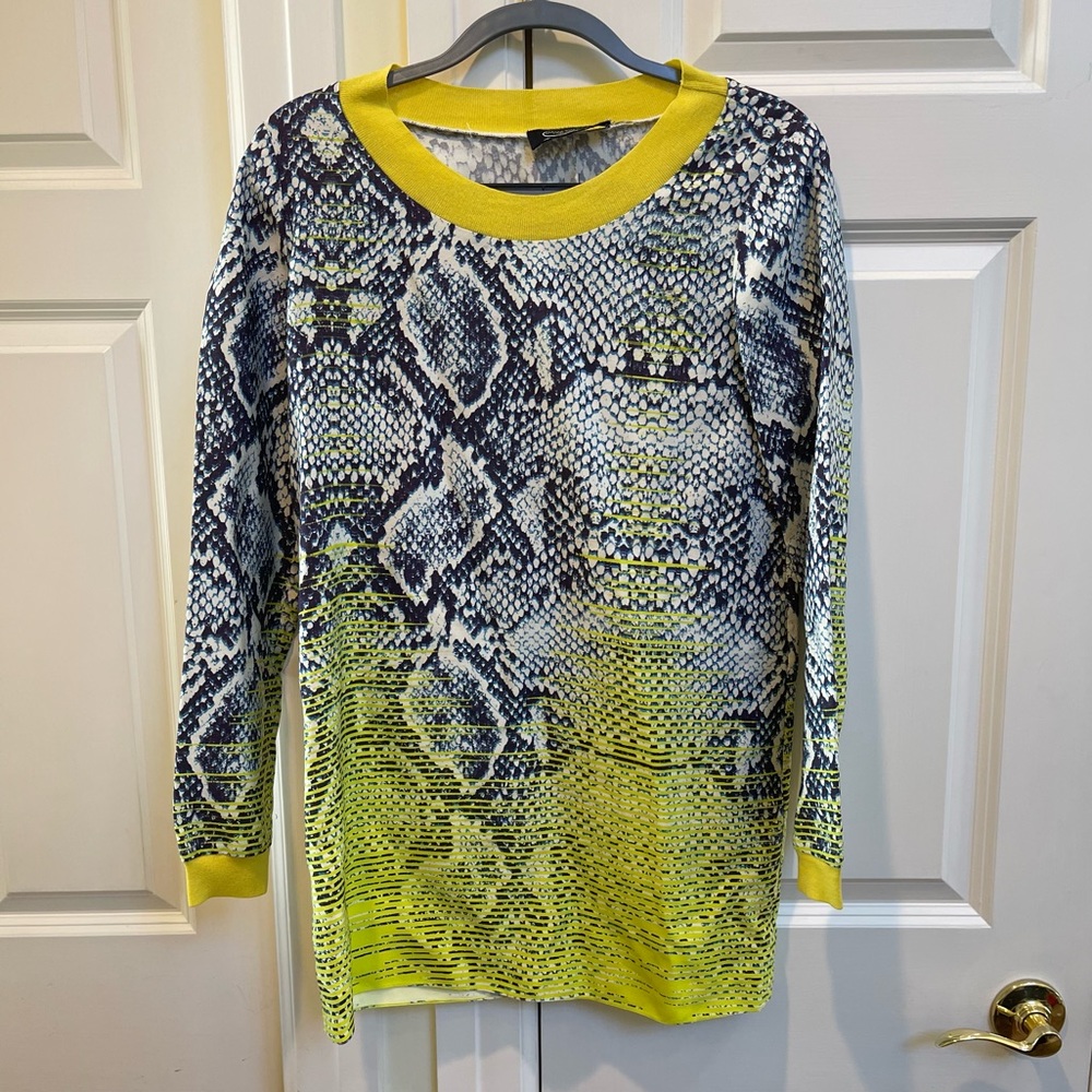 Magaschoni Yellow Snakeskin Print Silk Blouse